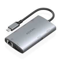 Aisens USB-C Dock 7 en 1 - USB-C a 2xHDMI 4K - 1xRJ45 - 2xUSB-A 3.0 - 1xUSB-C - 1xUSB-C PD 100W - 20cm - Color Gris