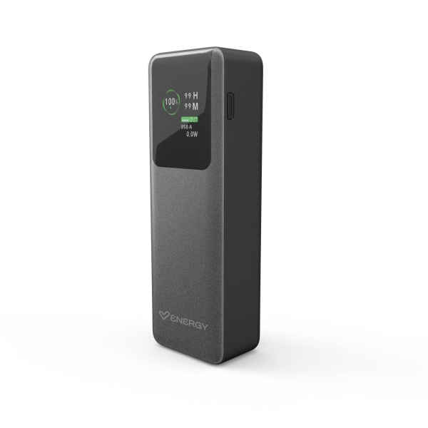 Energy Sistem Display Pro Powerbank 20000 mAh - 100W - Display a Color - Tecnologia Intelligent Power Delivery - 2 Puertos Para Carga Simultanea - USB-C y USB-A - Sensor NTC - Color Grafito