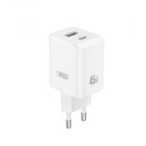 XO CE36 Cargador de Pared - USB-C 45W - USB-A 18W - Power Delivery - Quick Charge - Policarbonato - Resistente al Calor - 40W Simultaneos - Color Blanco