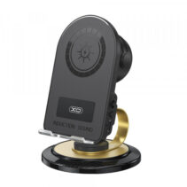 XO F69 Soporte para Smartphone con Altavoz - Carga Inalambrica 15W - Base Giratoria 360º - Bluetooth 5.1 - Autonomia hasta 3.5h - Alcance 10m - 100x100x140mm - Color Negro