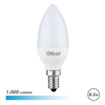 Elbat C37 Bombilla LED - Potencia 8.5W - Flujo Luminoso 1000lm - E14 - Temperatura de Color 6500K - Luz Fria - Apertura 280º - Vida Util 30.000h - 15.000 Encendidos - 37x98mm - Color Blanco