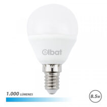 Elbat G45 Bombilla LED - Potencia 8.5W - Flujo Luminoso 1000lm - E14 - Temperatura de Color 6500K - Luz Fria - Apertura 180º - Vida Util 30.000h - 15.000 Encendidos - 45x78mm - Color Blanco