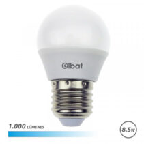 Elbat G45 Bombilla LED - Potencia 8.5W - Flujo Luminoso 1000lm - E27 - Temperatura de Color 6500K - Luz Fria - Apertura 180º - Vida Util 30.000h - 15.000 Encendidos - 45x78mm - Color Blanco