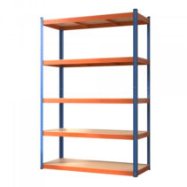 Blim Estanteria Metalica - 5 Baldas - 250kg por Balda - Montaje sin Tornillos - Tableros MDF - Pintura en Polvo - Anticorrosion - 180x120x50cm - Color Naranja y Azul