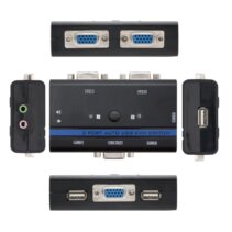 Nanocable Conmutador KVM - Resolucion hasta 1920x1440 - Video VGA - Teclado y Raton USB - Audio y Microfono - Cables Incluidos - Indicador LED - Controla 2 PC - Color Negro