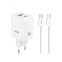 XO CE36 Cargador de Pared - USB-C 45W - USB-A 18W - Power Delivery - Quick Charge - Cable USB-C Incluido - Policarbonato - Resistente al Calor - Color Blanco