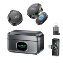 XO MC12 Microfono Inalambrico de Solapa - Estuche de Carga - Autonomia hasta 8h - Reduccion de Ruido IA - Alcance 15m - USB-C - Pantalla LED - Clip Magnetico - Color Gris