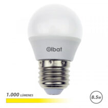 Elbat G45 Bombilla LED - Potencia 8.5W - Flujo Luminoso 1000lm - E27 - Temperatura de Color 3000K - Luz Calida - Apertura 180º - Vida Util 30.000h - 15.000 Encendidos - 45x78mm - Color Blanco