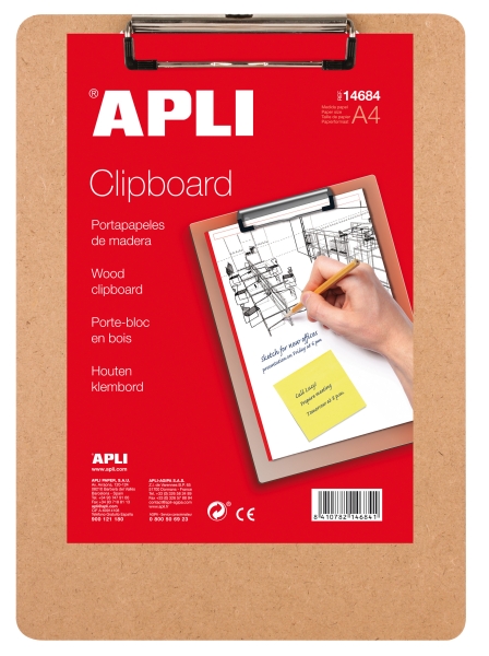 Apli Carpeta Sujetapapeles con Base de Madera y Pinza Metalica - Formato A4