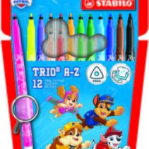 Stabilo Trio A-Z Patrulla Canina Pack de 12 Rotuladores con Diseños de la Patrulla Canina - Punta Fina de Fibra - Trazo 0.7mm - Tinta Lavable - Zona de Agarre Triangular - Colores Surtidos