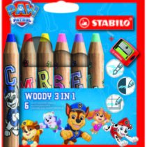 Stabilo Woody 3 en 1 Patrulla Canina Pack de 8 Lapices de Colores con Diseños de la Patrulla Canina + Sacapuntas - Lapiz de Color