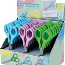 Plus Junior Expositor con 24 Tijeras Escolares 15.5cm - Punta Ligeramente Redondeada - Colores Surtidos