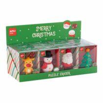 Apli Navidad Expositor con 12 Gomas de Borrar Maxi - 4 Diseños Navideños Diferentes - Formato Puzzle -
