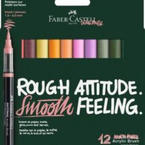 Faber-Castell Multimark Acrylic Brush Cottage Pack con 12 Rotuladores Acrilicos Punta Pincel - Trazo de 1 a 6mm - Tinta Acrilica a Base de Agua - Colores Surtidos
