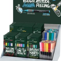 Faber-Castell Multimark Acrylic Brush Expositor con 25 Packs Surtidos de Rotuladores Acrilicos Punta Pincel + 70 Unidades Sueltas  - Trazo de 1 a 6mm - Tinta Acrilica a Base de Agua - Colores Surtidos