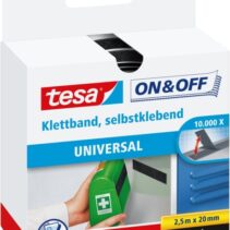 Tesa On & Off Cinta de Velcro 20mm x 2.5m - Se puede Abrir y Cerrar hasta 10.000 Veces - Color Negro