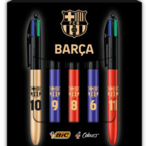 Bic 4 Colours Barça Ed. Lujo Pack con 5 Boligrafos de Bola Retractil - 5 Diseños Diferentes - Punta Media de 1.0mm