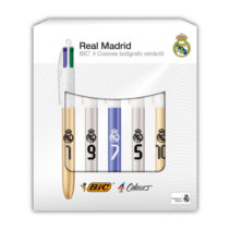 Bic 4 Colours Ed. Lujo Real Madrid CF Pack con 5 Boligrafos de Bola Retractil - 5 Diseños Diferentes - Punta Media de 1.0mm