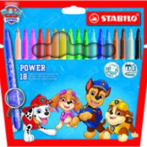 Stabilo Power Patrulla Canina Pack con 18 Rotuladores con Diseños de la Patrulla Canina - Punta Media de 2mm - Tinta Lavable - Capuchon Ventilado - Colores Surtidos