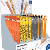 Eberhard Faber Animal Erase It! Expositor con 36 Boligrafos Borrables - Trazo 0.7mm - Capuchon con Formas de Animales - Tacto Soft - Tinta de Color Azul