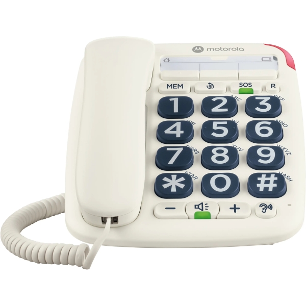 Motorola CT200 Telefono Fijo - Teclas Grandes - Buzon de Voz con Indicador LED - Color Blanco
