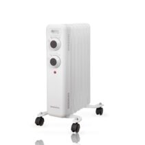 Daewoo DW9502 Radiador de Aceite - Potencia 1500W - 7 Elementos - Termostato Regulable - Ruedas - Asa de Transporte - Indicador Luminoso - Color Blanco