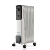 Daewoo DW9505 Radiador de Aceite - Potencia 1500W - 7 Elementos - Termostato Regulable - Ruedas - Asa de Transporte - Funcionamiento Automatico - Color Blanco y Negro