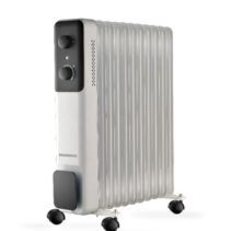 Daewoo DW9507 Radiador de Aceite - Potencia 2500W - 11 Elementos - Termostato Regulable - Ruedas - Asa de Transporte - Funcionamiento Automatico - Color Blanco y Negro