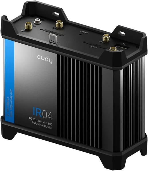 Cudy IR04_EU Router Industrial WiFi N300 4G LTE CAT 4 - 2 Ranuras SIM - 4 Puertos LAN - Alimentacion POE y DC - Montaje en Pared - Color Negro