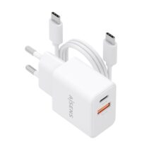 Aisens Cargador Gan 20W - 1xUSB-C PD3.0 - 1xUSB-A QC3.0 - Cable USB-C 1m - Color Blanco