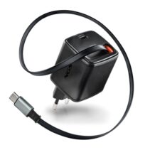 NGS Reel 65W Cargador GaN Universal de Pared 65W con Cable Retractil - 1x USB-C PD3.0 PPS - Color Negro