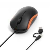 Ewent EW3305 Mini Raton con Cable - 1200dpi - Longitud del Cable 1.50m - Conexion USB-C y USB-A - Color Negro