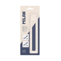 Milan Serie 430 Pack con Regla 15cm + 2 Gomas 430 - Numeracion en Centimetros y Pulgadas - Vaciado Interior - Colores Aleatorios Surtidos
