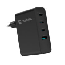 Natec Ribera Cargador de Pared GaN 100W - 1xUSB-A + 3xUSB-C - Carga Rapida - Color Negro