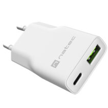 Natec Ribera Slim Cargador de Pared Gan 20W - 1xUSB-A + 1xUSB-C - Carga Rapida - Color Blanco