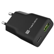 Natec Ribera Slim Cargador de Pared Gan 20W - 1xUSB-A + 1xUSB-C - Carga Rapida - Color Negro
