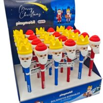 Dohe Playmobil Navidad Expositor con 24 Boligrafos Borrables - Capuchon con Formas de Papa Noel y Rey Mago
